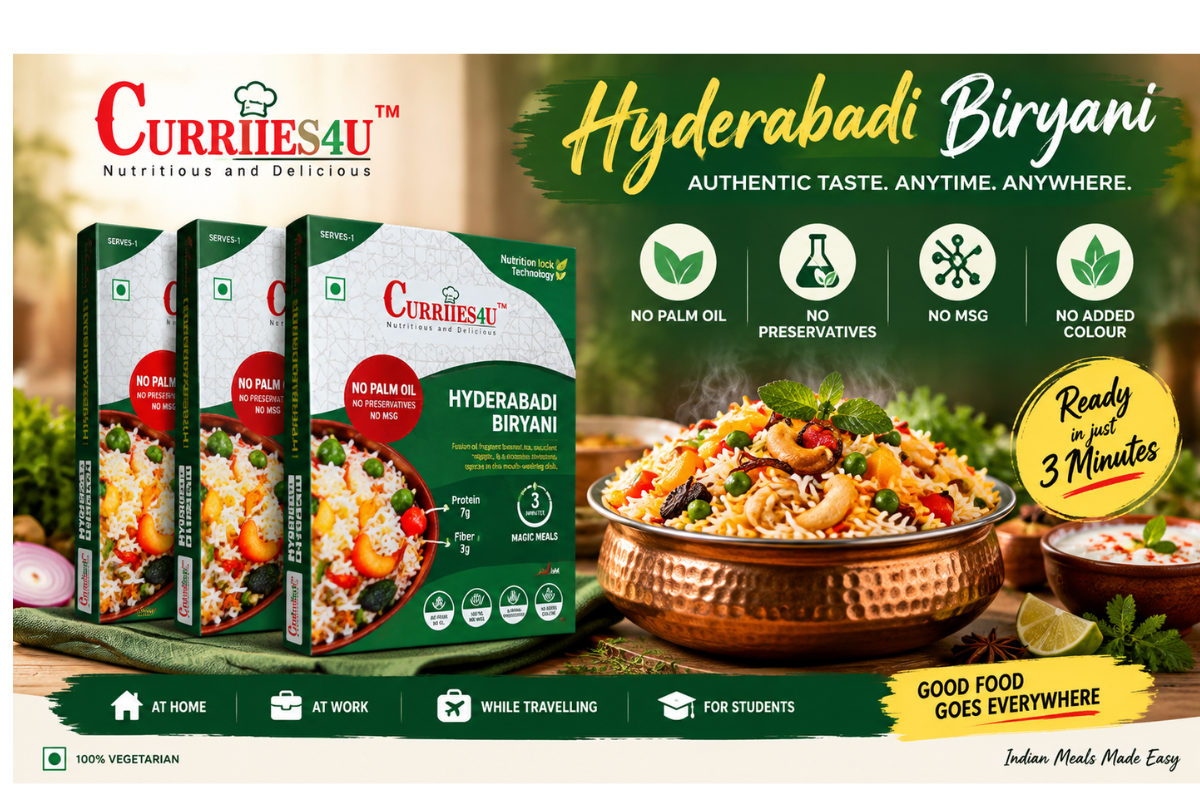 Curriies4U ready to eat Indian meals with vegetarian food packs for quick lunch, dinner, travel and office use