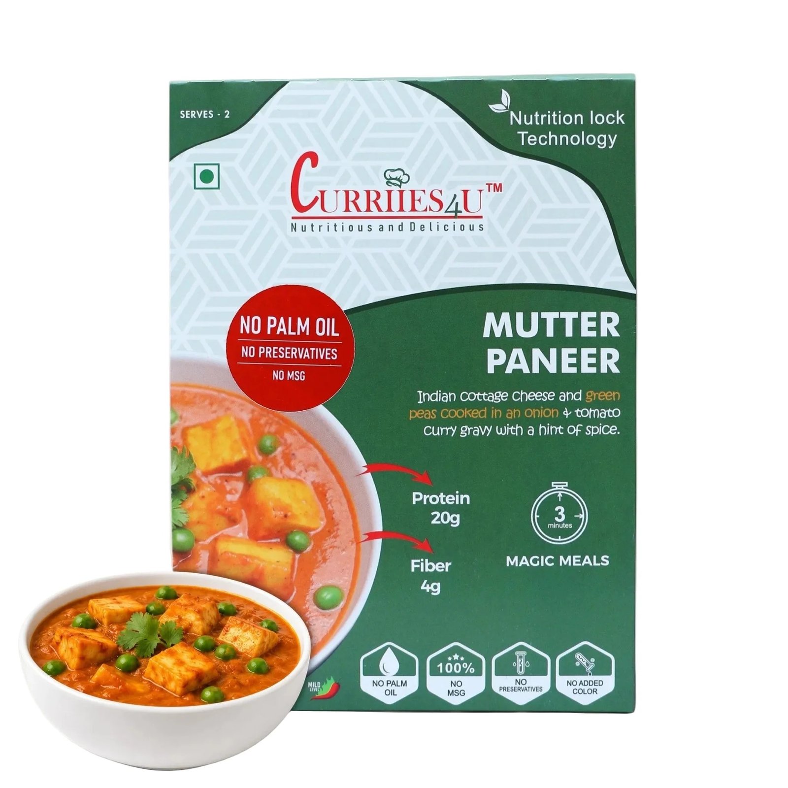 Curriies4U Ready-to-Eat Matar Paneer – 300 g | Serves 2