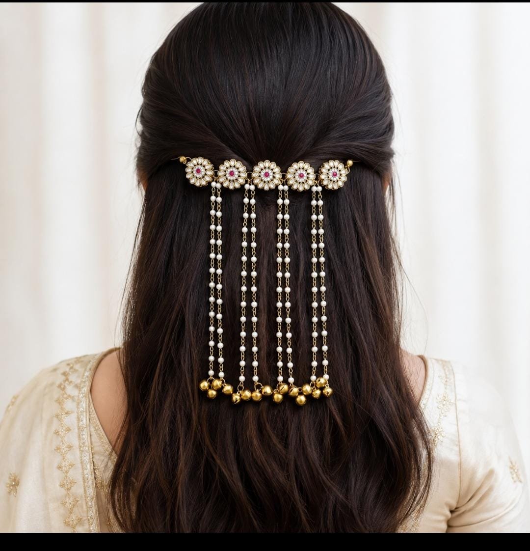 Gold Plated Pearl Hair Accessory | Floral Bridal Hair Jewellery