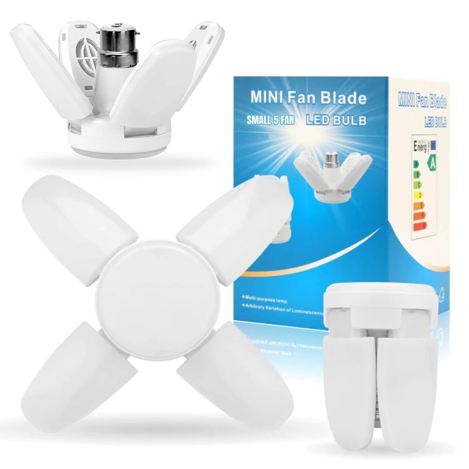 White Mini Fan Light 28W | B22 Holder | Decorative Cooling LED Bulb