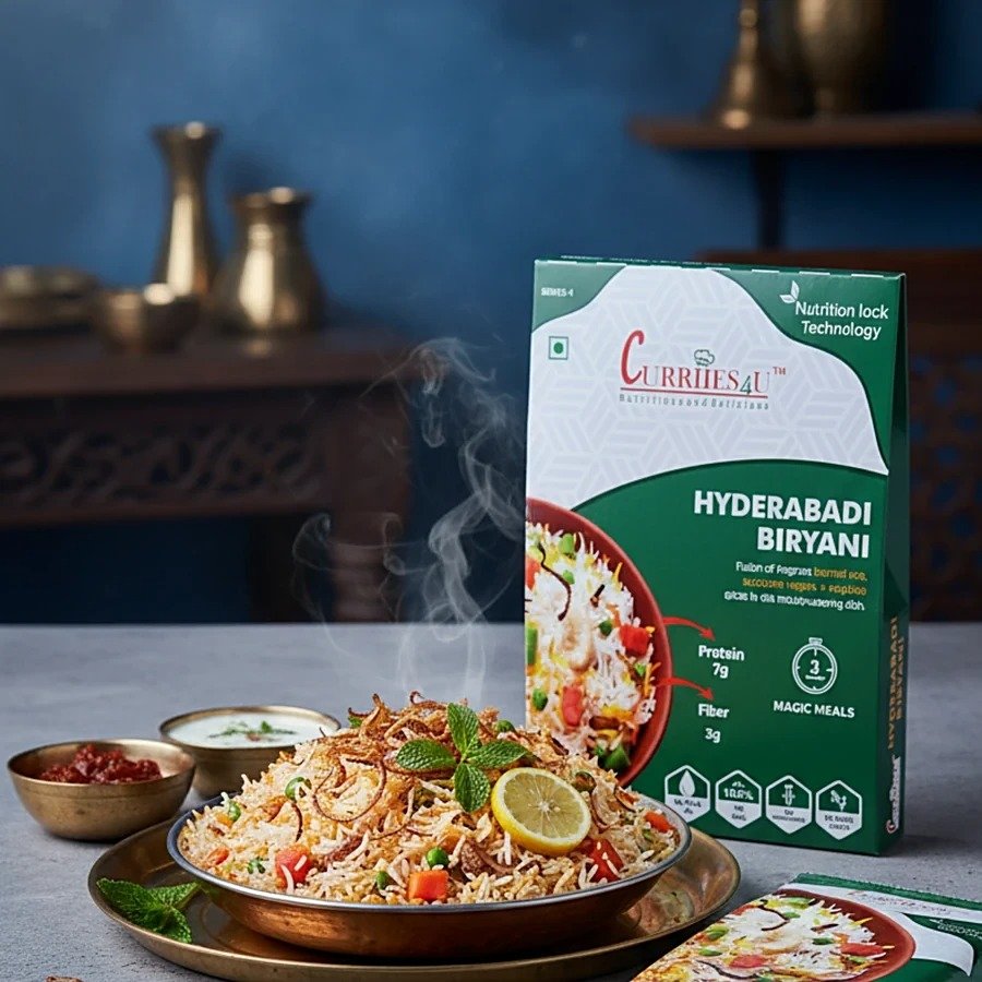 Curriies4U Hyderabadi Veg Biryani Ready to Eat, 200g | No Palm Oil, No Preservatives, No MSG & No Added Colour | Basmati Rice with Vegetables | Ready in 3 Minutes thumbnail 2