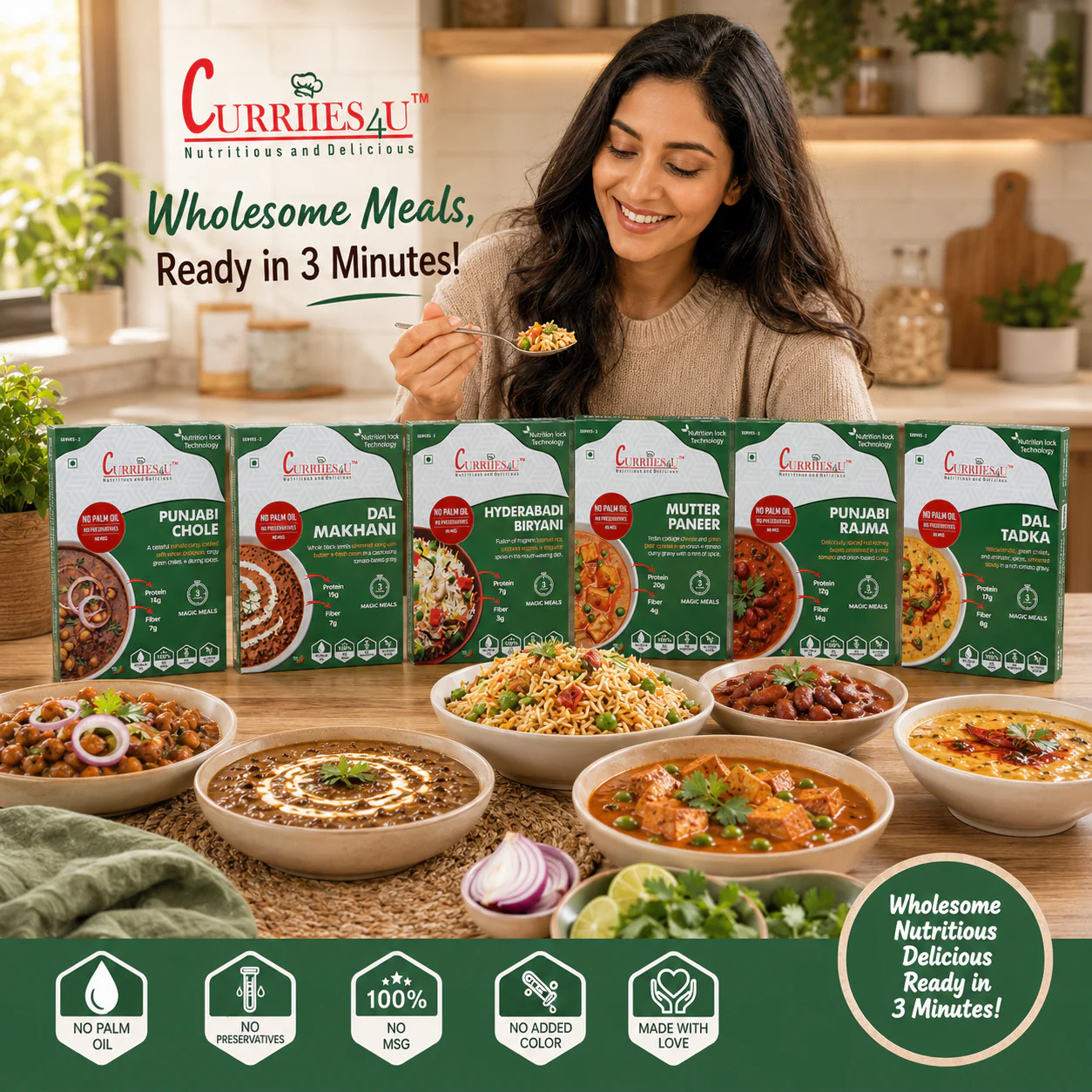 Curriies4U Punjabi Chole Ready to Eat, 300g x 4 | Pack of 4 | No Palm Oil, No Preservatives & No MSG | Chickpea Curry | Ready in 3–5 Minutes | Vegetarian Indian Meal thumbnail 6
