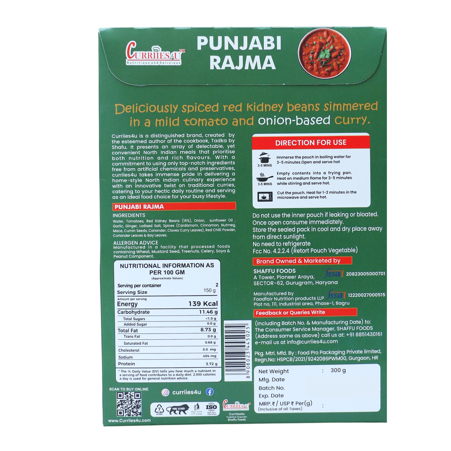 Curriies4U Punjabi Chole Ready to Eat, 300g x 4 | Pack of 4 | No Palm Oil, No Preservatives & No MSG | Chickpea Curry | Ready in 3–5 Minutes | Vegetarian Indian Meal thumbnail 2
