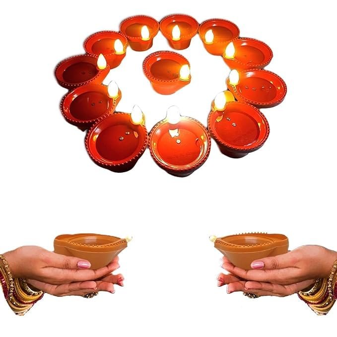 Water Sensor Electric LED Light Diyas | Flameless & Smokeless Decorative Diya Set for Home Decoration, Festivals, Diwali, Navratri | Tea Ligth Candles for New Year Lighting (Pack of 6)