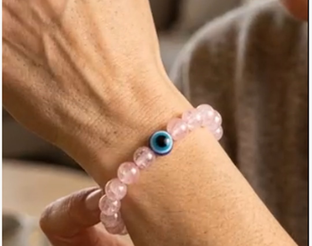 Natural Rose Quartz Evil Eye Bracelet for Women | Pink Stone Bracelet