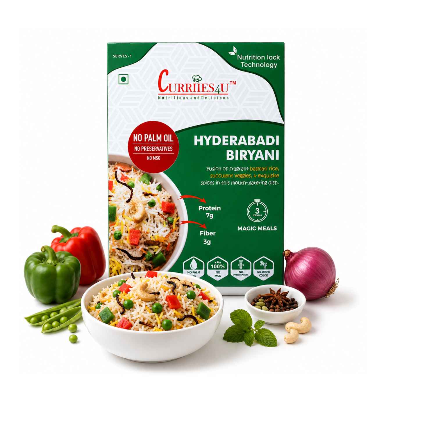 Curriies4U Hyderabadi Veg Biryani & Punjabi Chole Combo | Ready to Eat Vegetarian Meals | No Palm Oil, No Preservatives, No MSG thumbnail 2