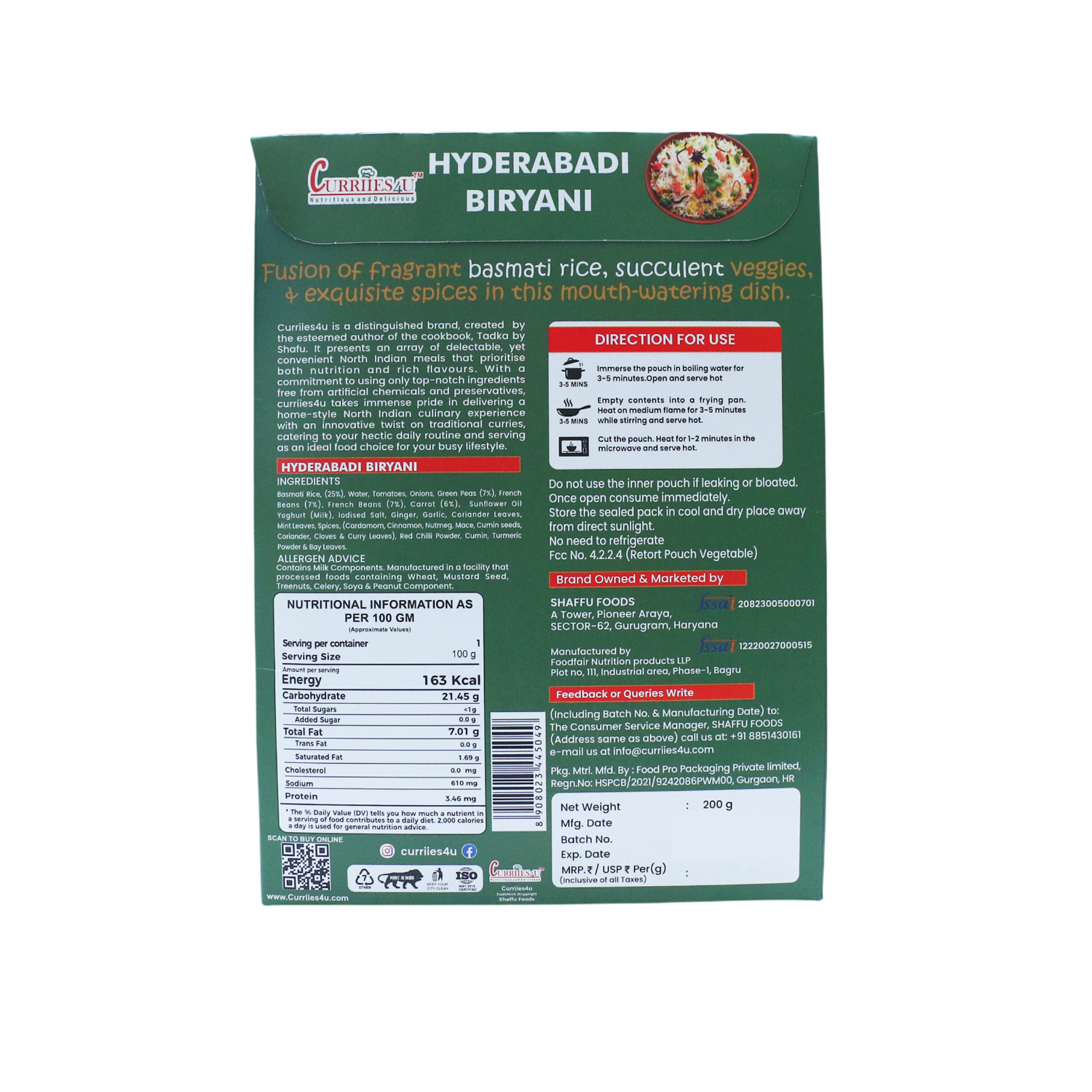 Curriies4U Hyderabadi Veg Biryani & Punjabi Chole Combo | Ready to Eat Vegetarian Meals | No Palm Oil, No Preservatives, No MSG thumbnail 5